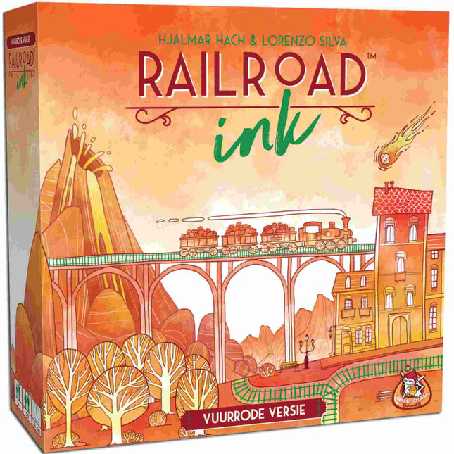 Dit is een foto van het spel Railroad Ink Vuurrode versie te koop bij Speldorado Spellenwinkel Delft