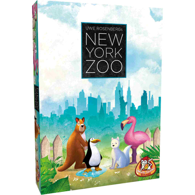 Afbeelding van het bordspel New York Zoo, te koop bij Speldorado. Het spel heeft een dierentuinthema met kleurrijke dierenfiguren en speeltegels.